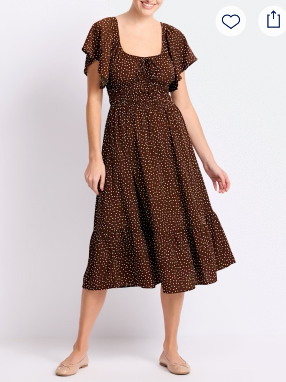 Dizzy Lizzy Brown Polka Dot Flutter Sleeve Midi Dress - Size L